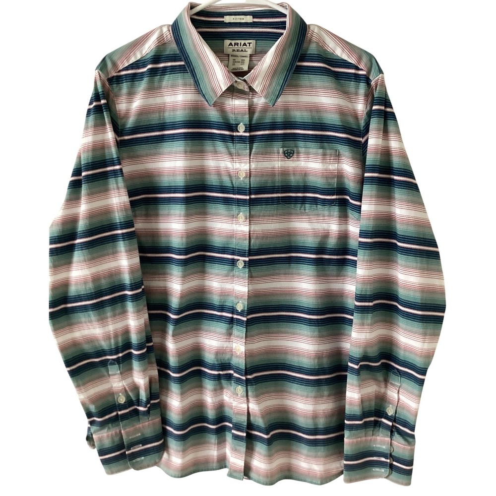 Ariat Real XXL Striped Long Sleeve Button Up‎ Shirt Womens Western Rodeo Top